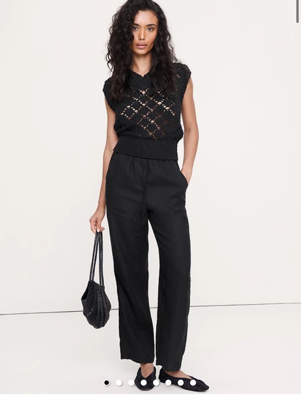 Banana Republic Tall Black STRAIGHT-LEG PULL-ON Linen Pant